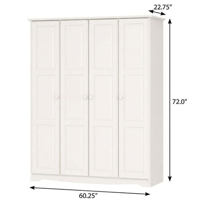 60" Dark Brown Raised Panel Solid Wood Four Door Armoire Wardrobe