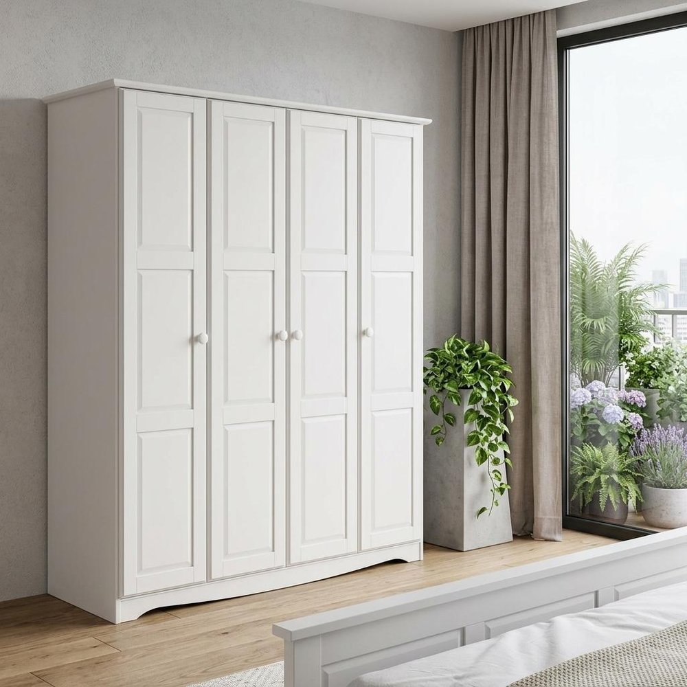 60" Dark Brown Raised Panel Solid Wood Four Door Armoire Wardrobe — view 6
