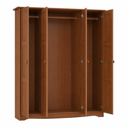 60" Dark Brown Raised Panel Solid Wood Four Door Armoire Wardrobe