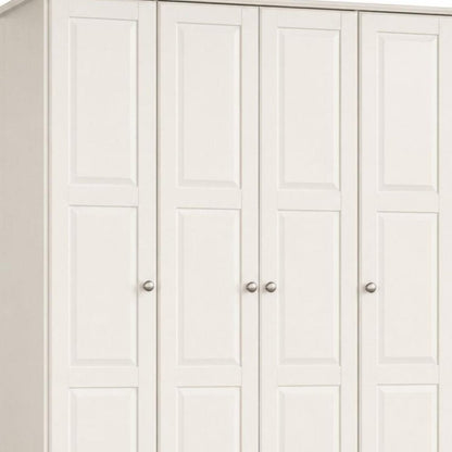 60" White Raised Panel Solid Wood Four Door Armoire Wardrobe