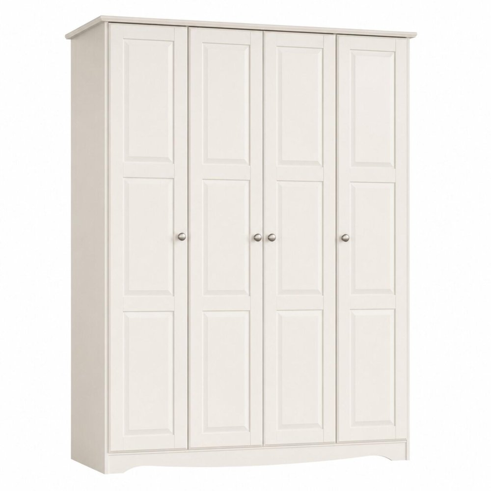 60" White Raised Panel Solid Wood Four Door Armoire Wardrobe