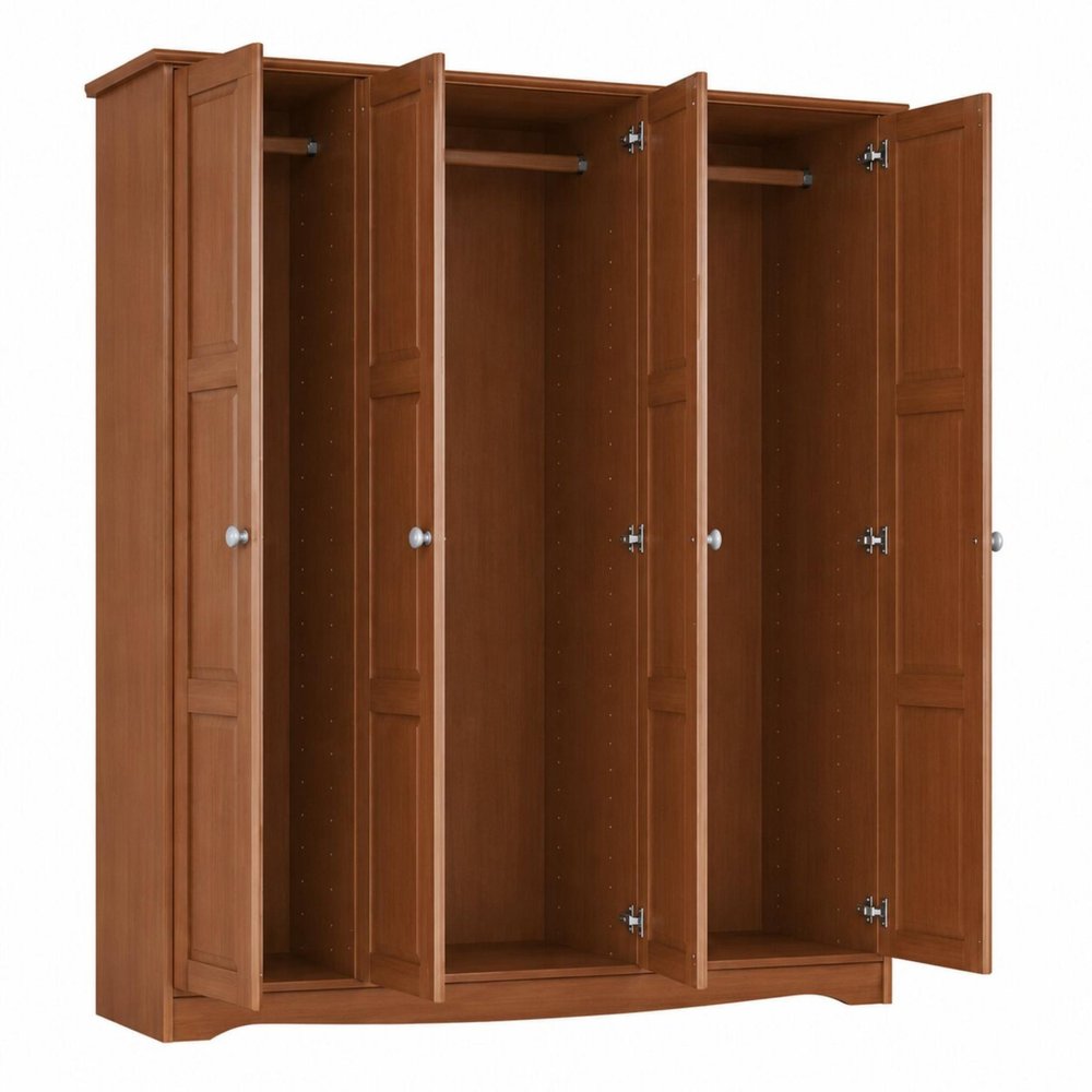 60" White Raised Panel Solid Wood Four Door Armoire Wardrobe