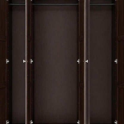 60" Dark Brown Raised Panel Solid Wood Four Door Armoire Wardrobe