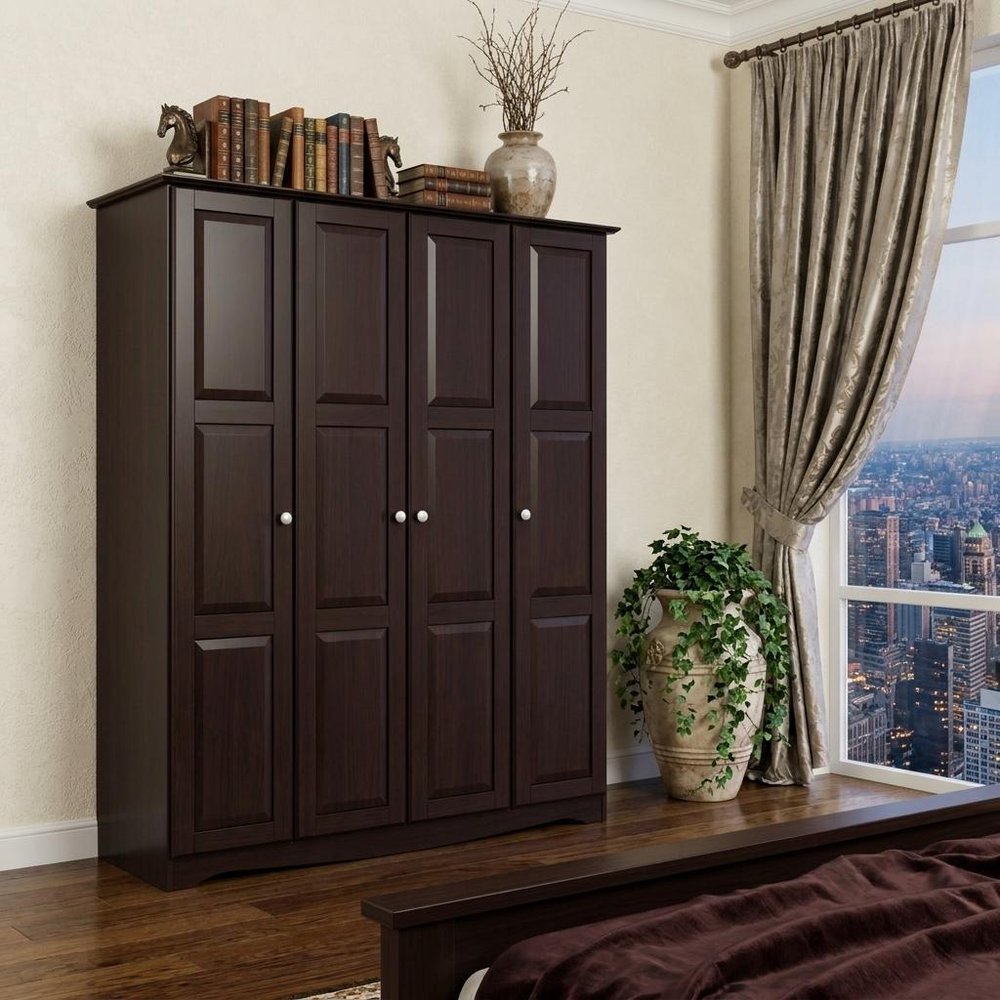 72" Dark Brown Solid Wood Four Door Combo Dresser — view 8
