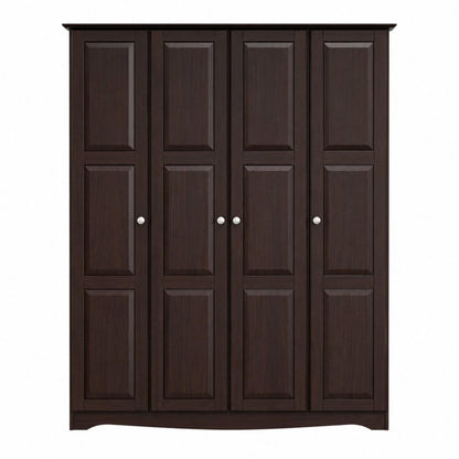 60" Dark Brown Raised Panel Solid Wood Four Door Armoire Wardrobe