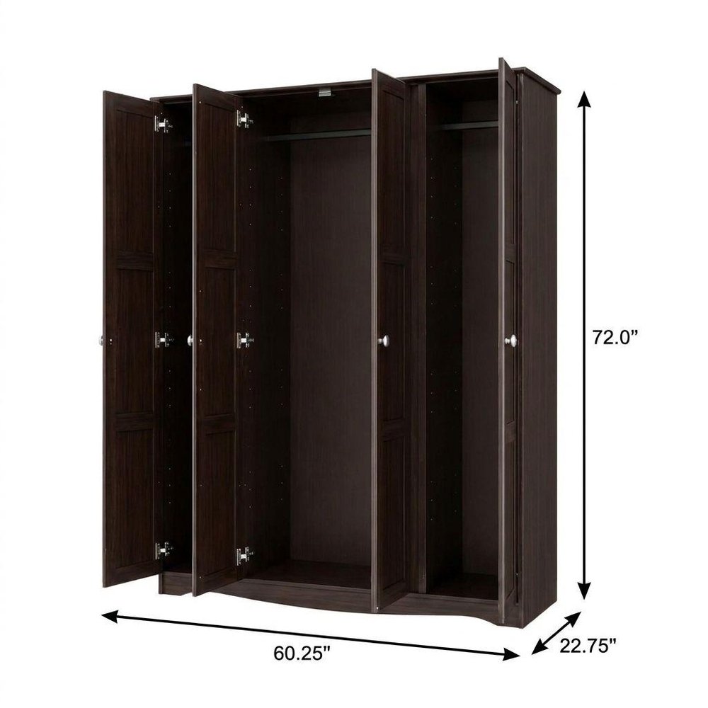 72" Dark Brown Solid Wood Four Door Combo Dresser — view 6