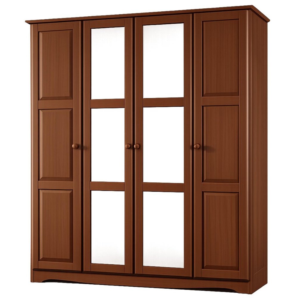 72" Coffee Solid Wood Mirrored Four Door Combo Dresser — view 4