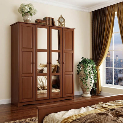 72" Coffee Solid Wood Mirrored Four Door Combo Dresser HomeRoots