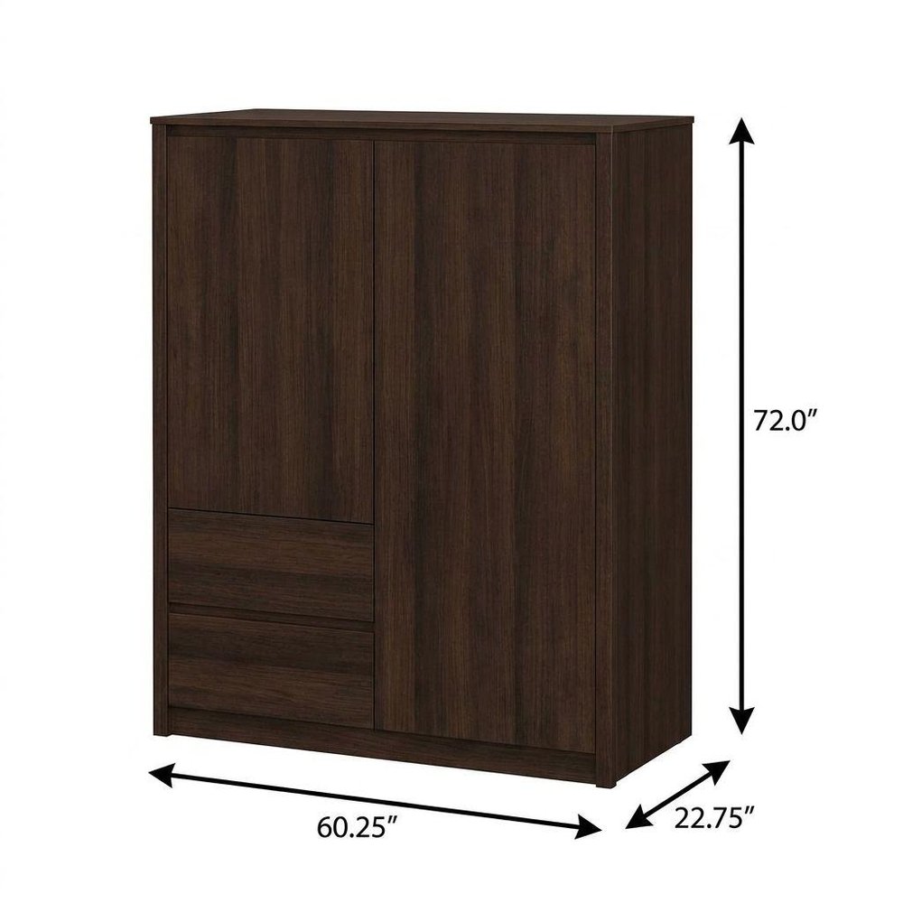 72" Coffee Solid Wood Mirrored Four Door Combo Dresser — view 3