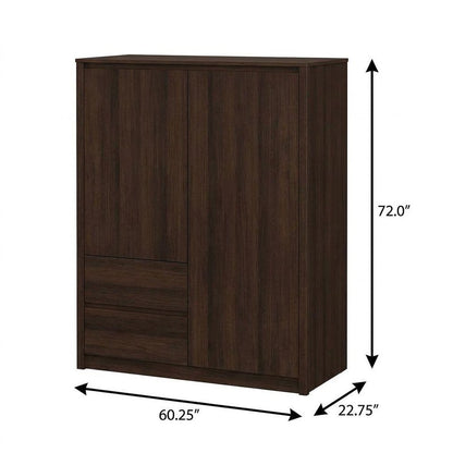 72" Coffee Solid Wood Mirrored Four Door Combo Dresser HomeRoots