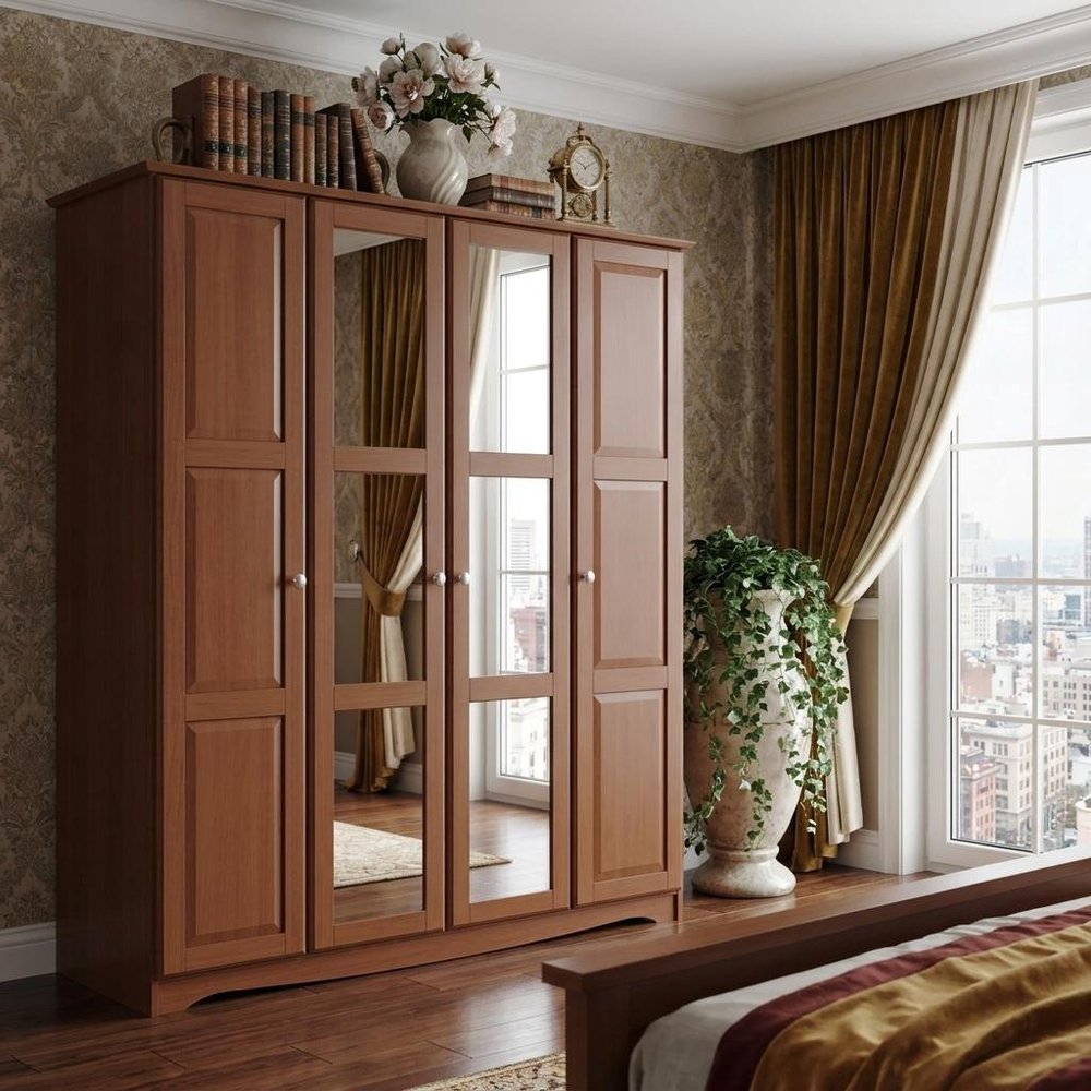 72" Coffee Solid Wood Mirrored Four Door Combo Dresser — view 5