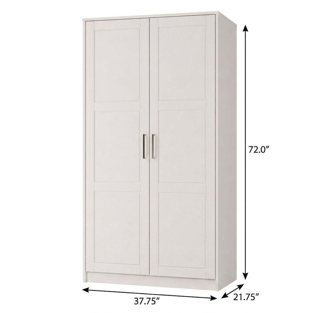 38" White Raised Panel Solid Wood Two Door Armoire Wardrobe