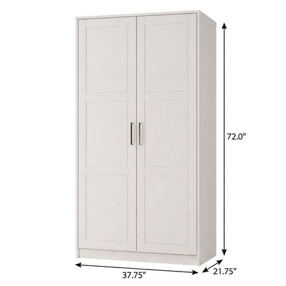 38" White Raised Panel Solid Wood Two Door Armoire Wardrobe