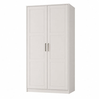 38" White Raised Panel Solid Wood Two Door Armoire Wardrobe
