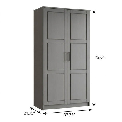 38" Gray Raised Panel Solid Wood Two Door Armoire Wardrobe