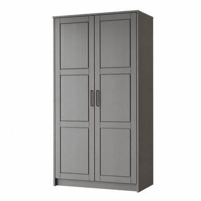 38" Gray Raised Panel Solid Wood Two Door Armoire Wardrobe