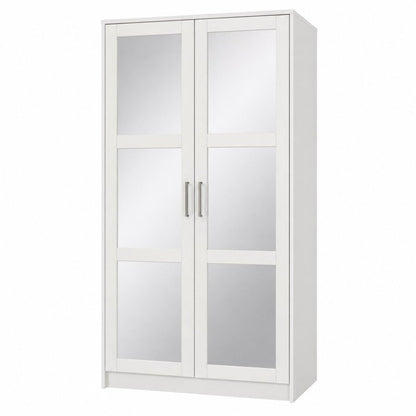 38" White Solid Wood Mirrored Two Door Armoire Wardrobe