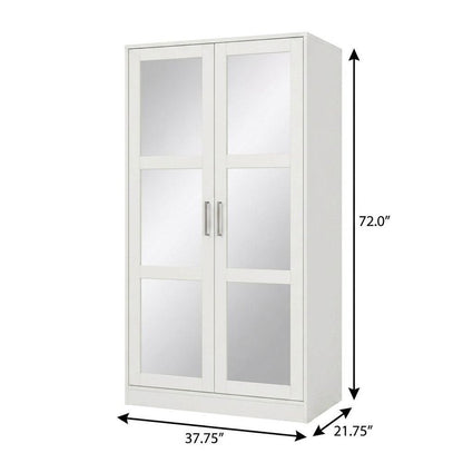 72" White Solid Wood Mirrored Two Door Combo Dresser HomeRoots