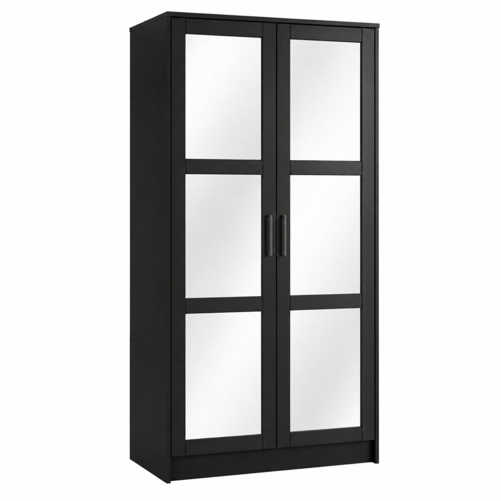 72" Black Solid Wood Mirrored Two Door Combo Dresser HomeRoots