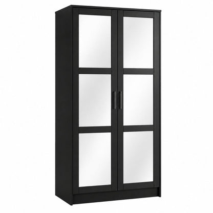 72" Black Solid Wood Mirrored Two Door Combo Dresser HomeRoots