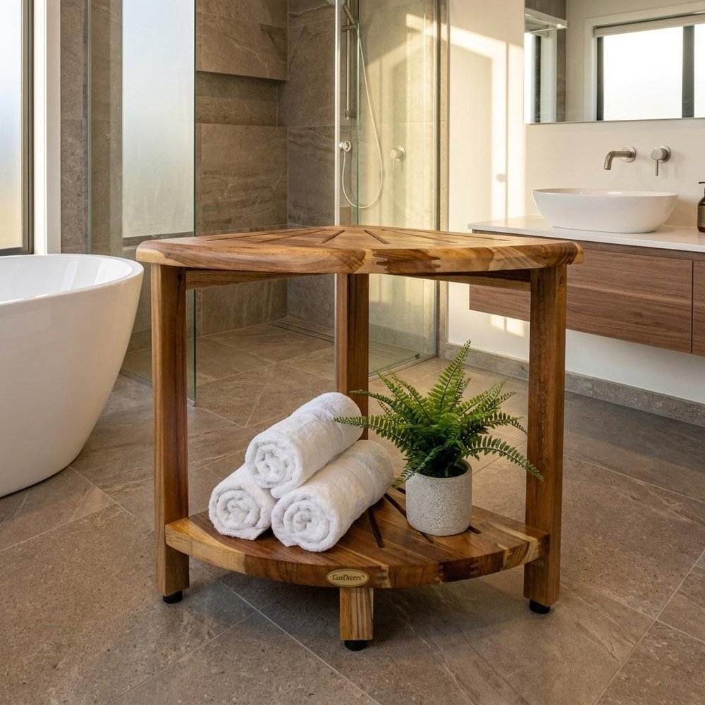 16" Brown Solid Wood Bathroom Shelves — view 5