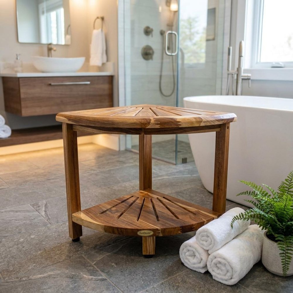 13" Brown Solid Wood Bathroom Shelves — view 5