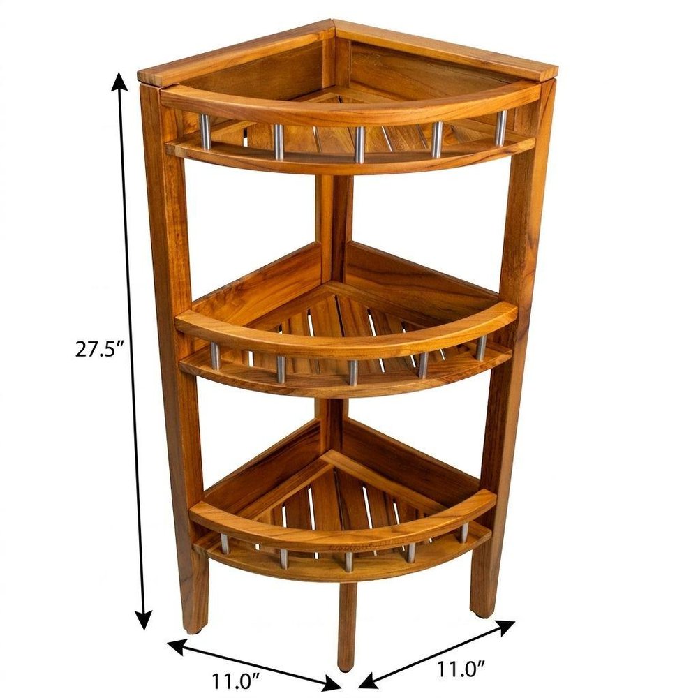 11" Brown Solid Wood Bathroom Shelves — view 2