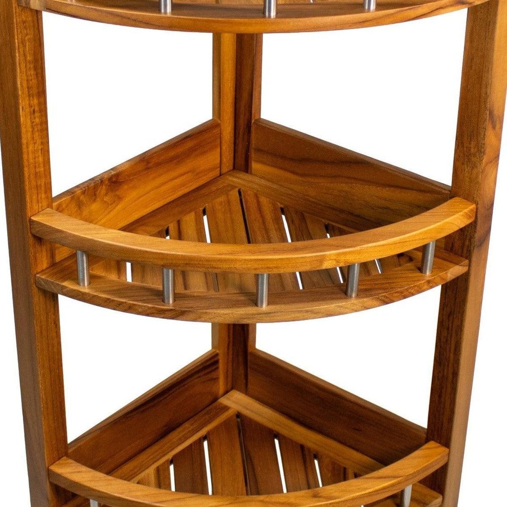 11" Brown Solid Wood Bathroom Shelves — view 3