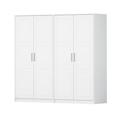 76" White Raised Panel Solid Wood Four Door Armoire Wardrobe