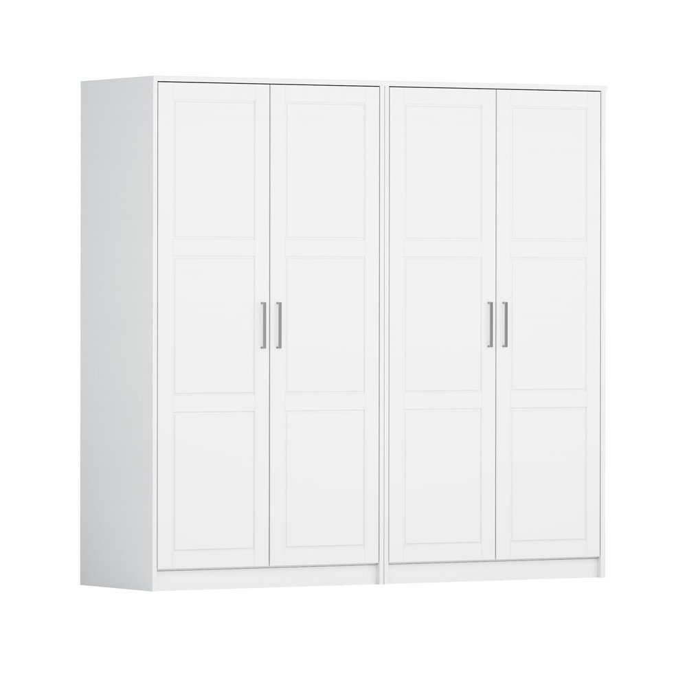 76" White Raised Panel Solid Wood Four Door Armoire Wardrobe