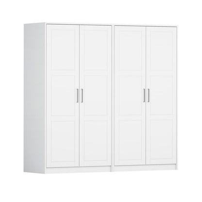 76" White Raised Panel Solid Wood Four Door Armoire Wardrobe
