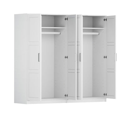 76" White Raised Panel Solid Wood Four Door Armoire Wardrobe