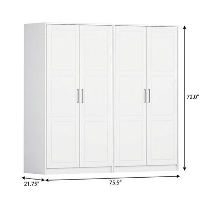 72" White Solid Wood Four Door Combo Dresser