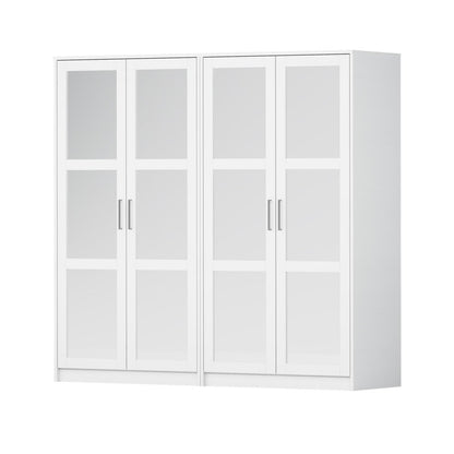 76" White Solid Wood Mirrored Four Door Armoire Wardrobe