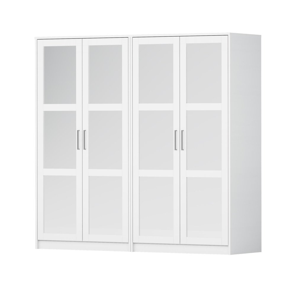 72" White Solid Wood Mirrored Four Door Combo Dresser — view 9