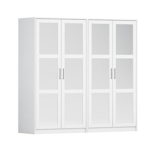76" White Solid Wood Mirrored Four Door Armoire Wardrobe