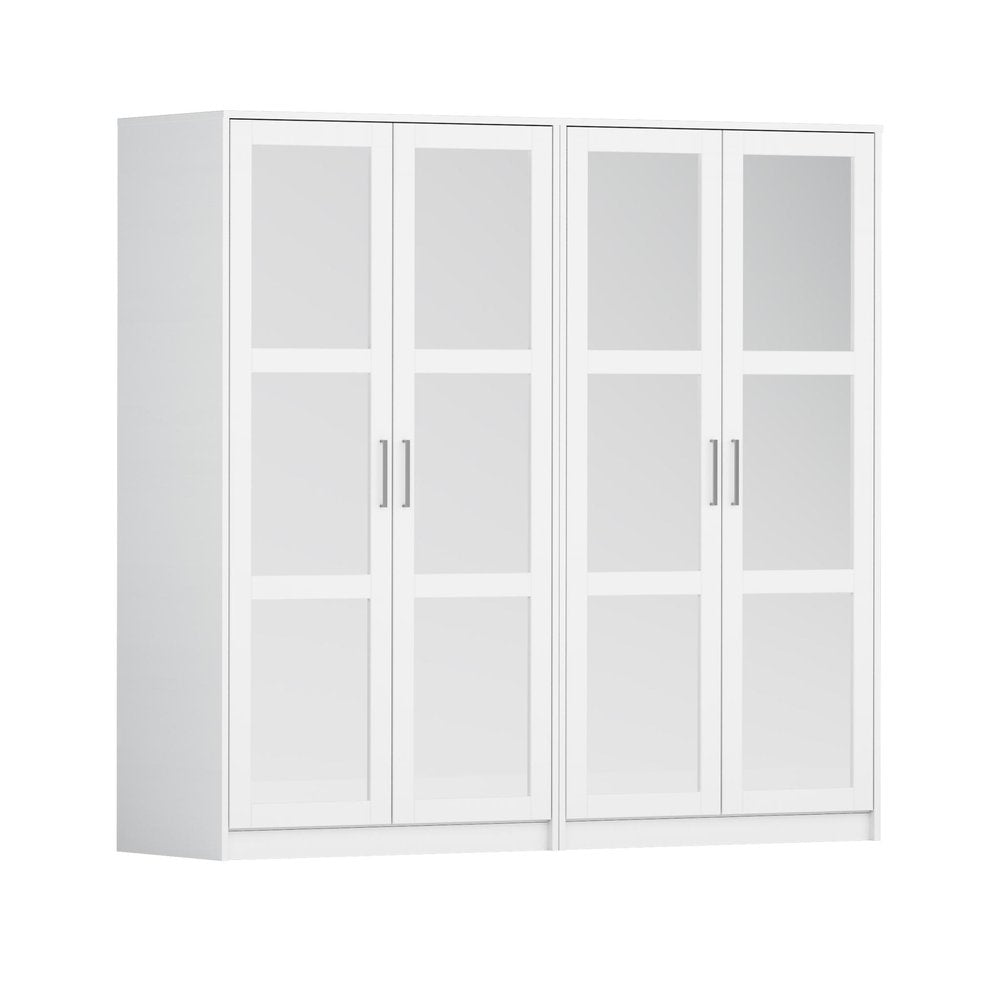 72" White Solid Wood Mirrored Four Door Combo Dresser HomeRoots