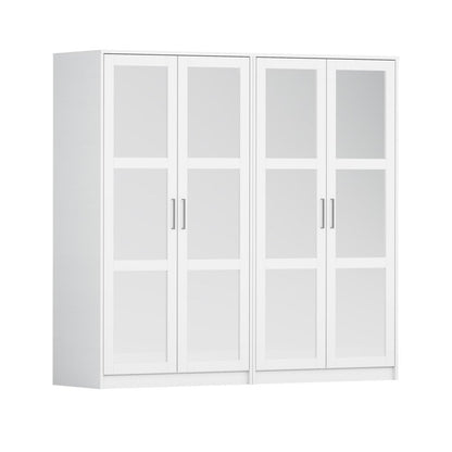 72" White Solid Wood Mirrored Four Door Combo Dresser HomeRoots