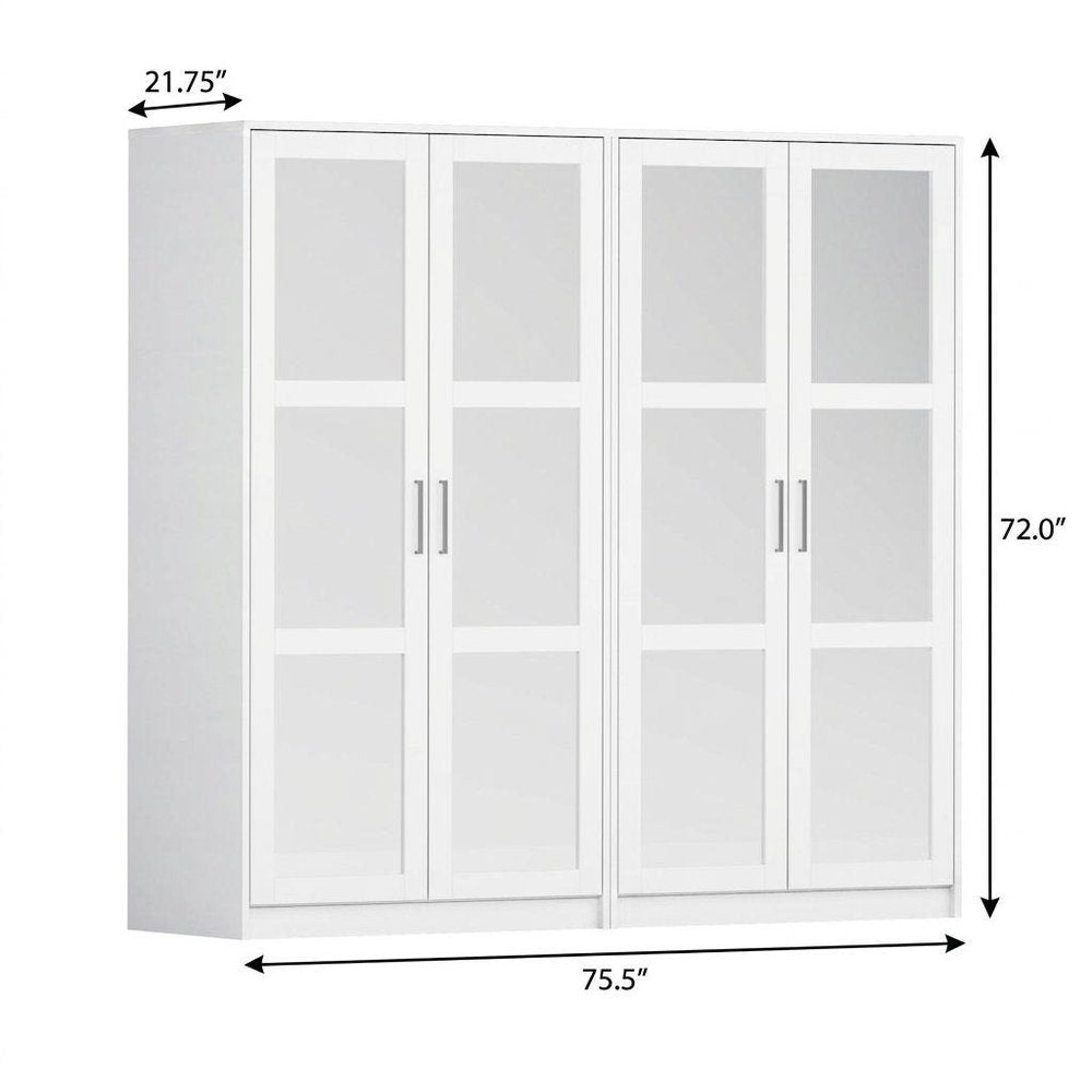 72" White Solid Wood Mirrored Four Door Combo Dresser — view 6