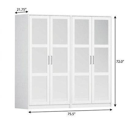 72" White Solid Wood Mirrored Four Door Combo Dresser HomeRoots