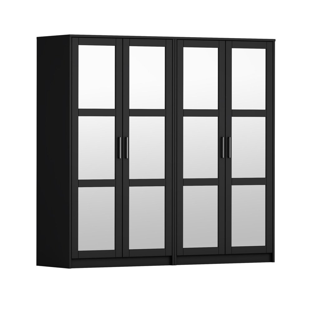 76" White Solid Wood Mirrored Four Door Armoire Wardrobe