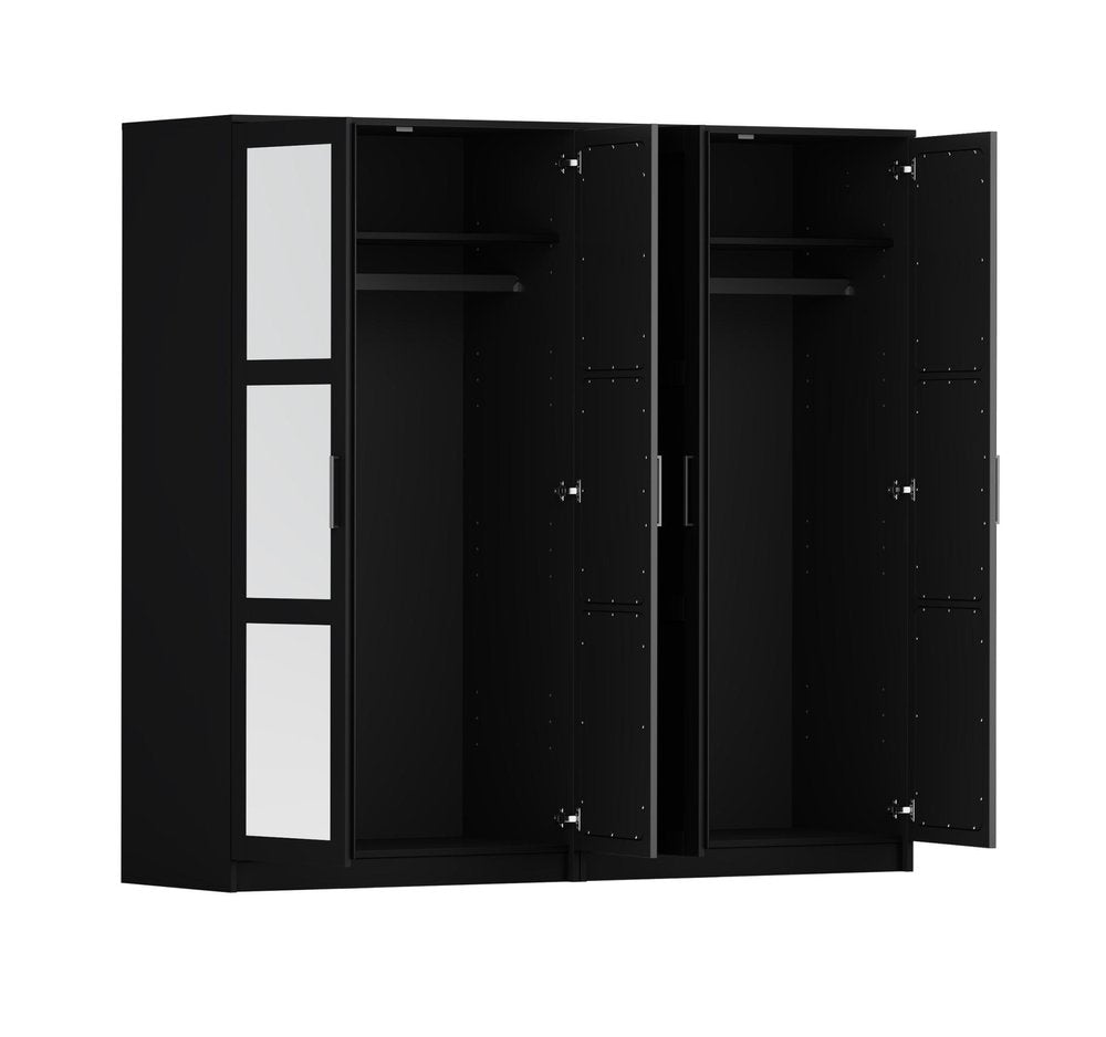 76" White Solid Wood Mirrored Four Door Armoire Wardrobe