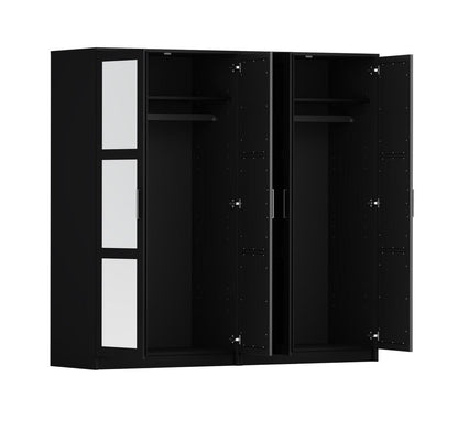 76" White Solid Wood Mirrored Four Door Armoire Wardrobe