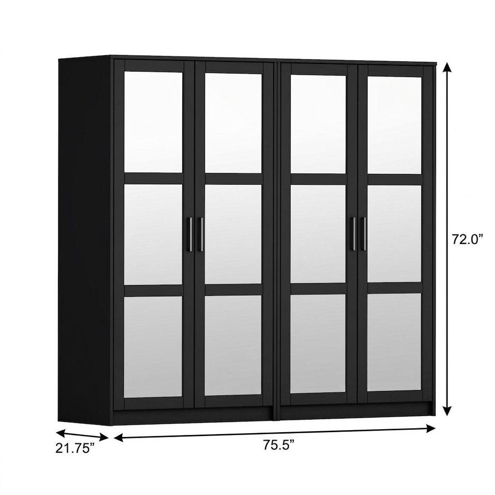 72" White Solid Wood Mirrored Four Door Combo Dresser — view 13