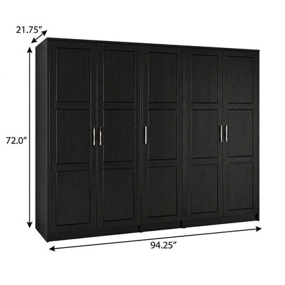 72" Black Solid Wood Five Door Combo Dresser HomeRoots