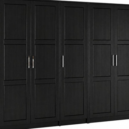 94" Black Raised Panel Solid Wood Five Door Armoire Wardrobe