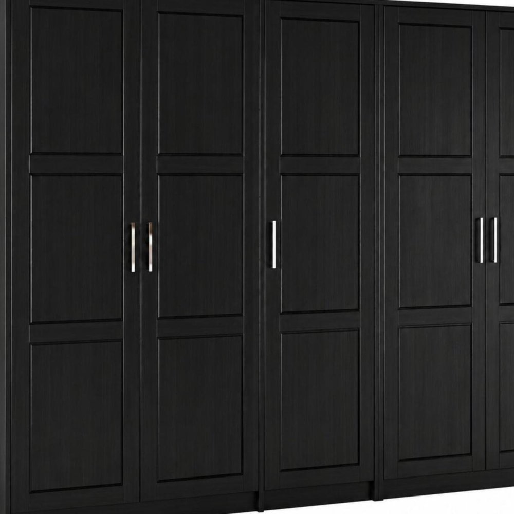 94" Black Raised Panel Solid Wood Five Door Armoire Wardrobe