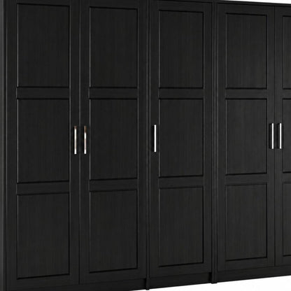 94" Black Raised Panel Solid Wood Five Door Armoire Wardrobe