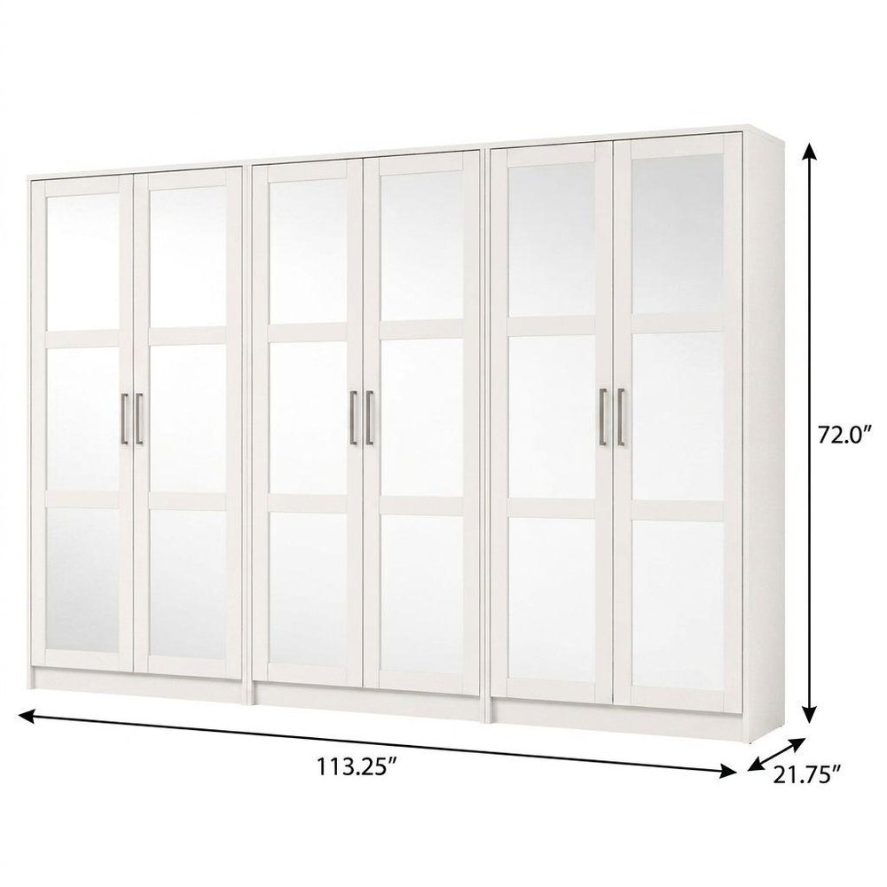 72" White Solid Wood Mirrored Six Door Combo Dresser HomeRoots