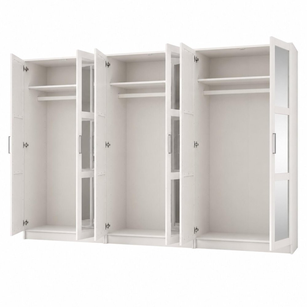 72" White Solid Wood Mirrored Six Door Combo Dresser HomeRoots